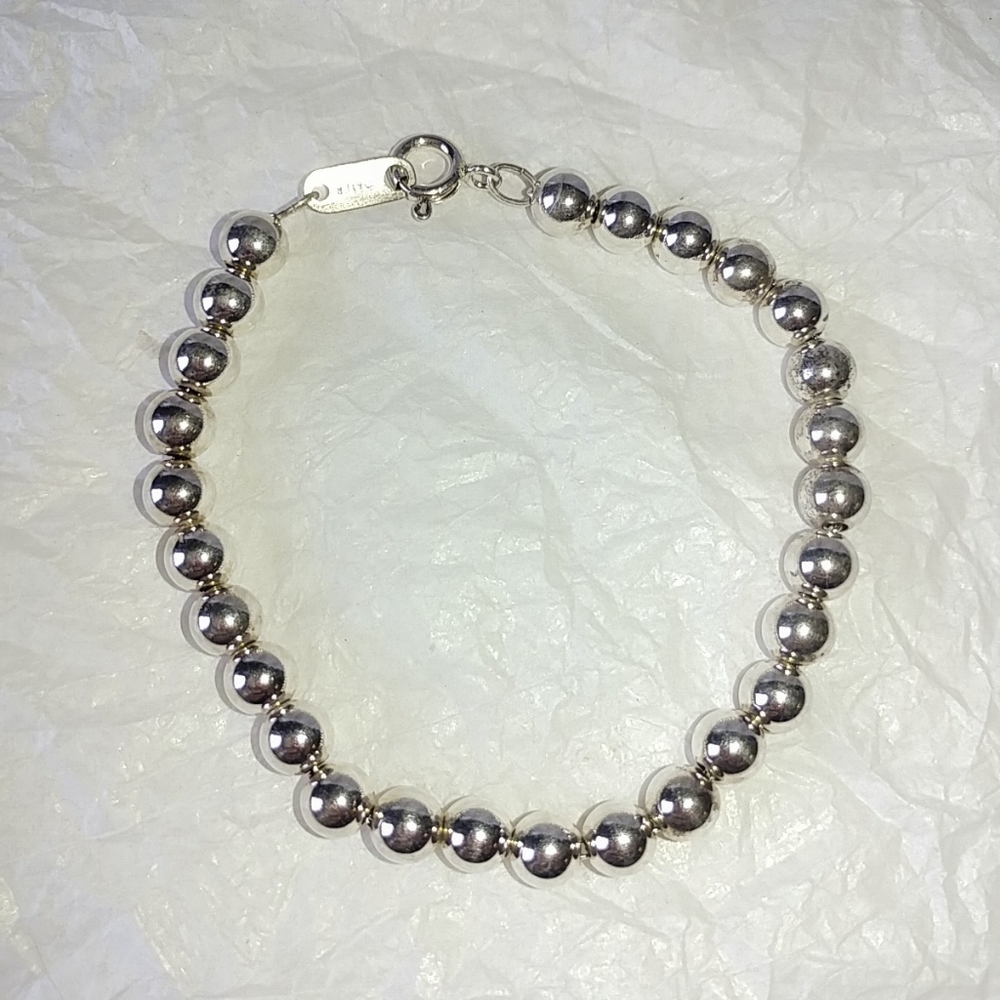 SOLD!!! STERLING SILVER BEAD BRACELET - 7" LONG - Picture 6 of 6